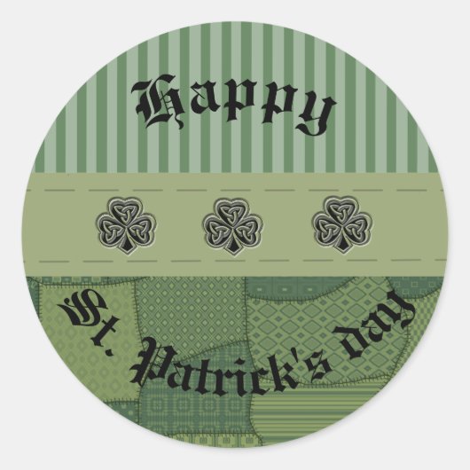 Elegant trendy boft Ierse shamrock patchwork Ronde Sticker (Voorkant)