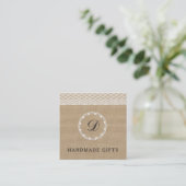 Elegant trendy  burlap monogram vierkante visitekaartje (Staand voorkant)