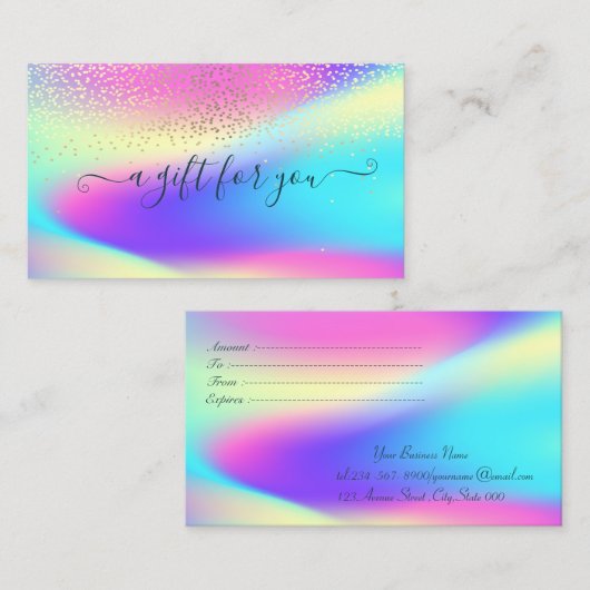 Elegant Trendy Confetti Colorful Ombre Holographic Kortingskaartje (Voorkant / Achterkant)