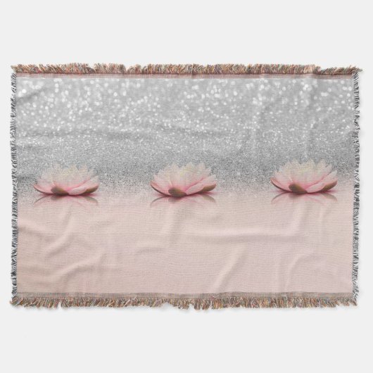 Elegant Trendy Girly, Lotus Silver Glitter Bokeh Deken (Voorkant)