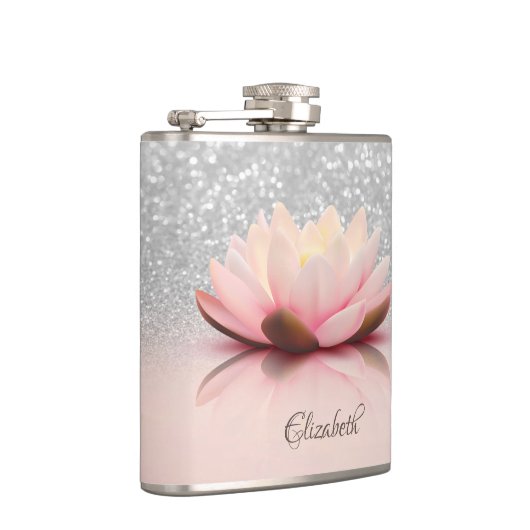 Elegant Trendy Girly, Lotus Silver Glitter Bokeh Heupfles (Rechts)