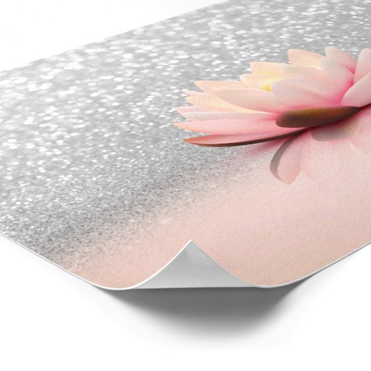 Elegant Trendy Girly, Lotus Silver Glitter Bokeh Poster (Hoek)