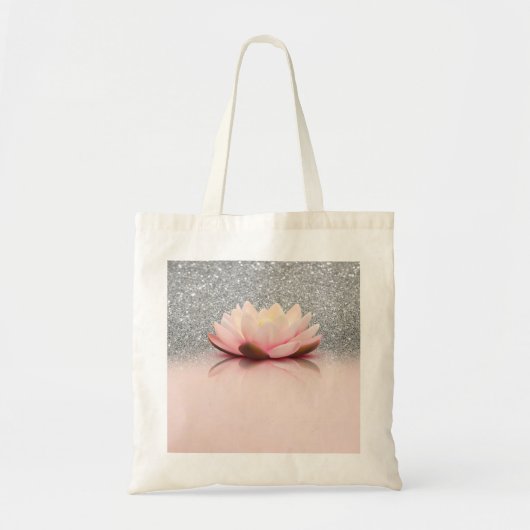 Elegant Trendy Girly, Lotus Silver Glitter Bokeh Tote Bag (Voorkant)