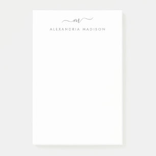 Elegant trendy Girly Script Zilver Grijs Monogram Post-it® Notes