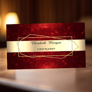 Elegant Trendy Gold Geometric, Lijst, Red Bokeh Visitekaartje