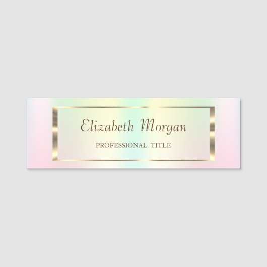 Elegant Trendy, Gold Lijst Holographic Naamplaatje (Voorkant)