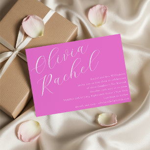 Elegant Trendy Hot Pink Script Minimal Bat Mitzvah Kaart