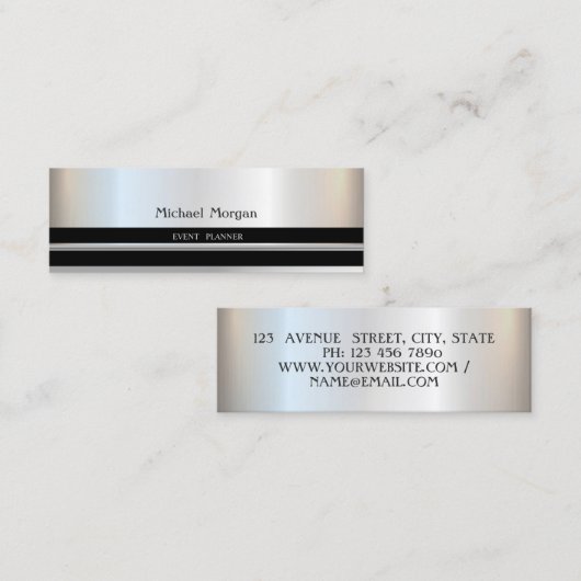 Elegant Trendy Professional, Silver, Striped Mini Visitekaartje (Voorkant / Achterkant)