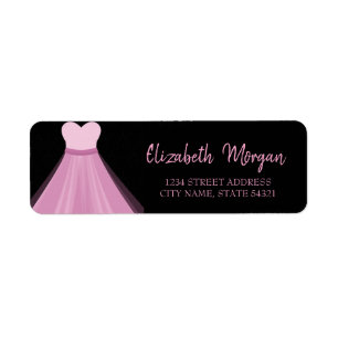 Elegant Trendy, roze dress, zwart adreslabel Etiket