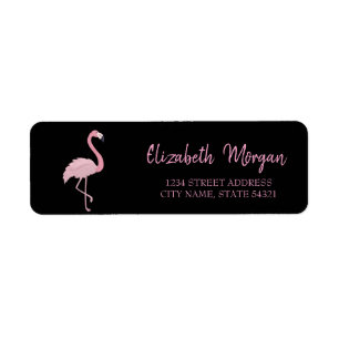 Elegant trendy, roze flamingo, zwart adreslabel etiket