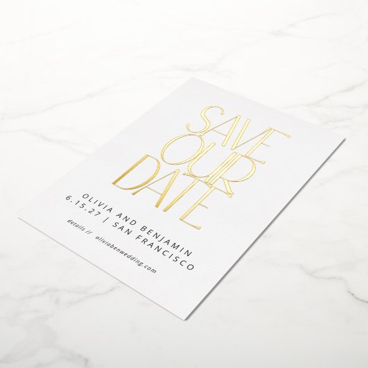 Elegant Trendy White en Gold Save the Date Folie Uitnodiging (Gedraaid)