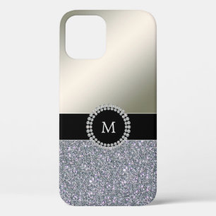 Elegant trendy zilverdiamant monogrammen iPhone 12 pro hoesje