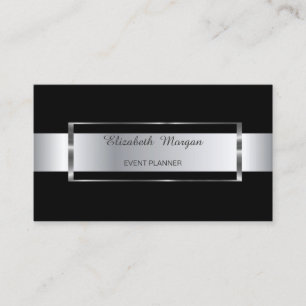 Elegant trendy zwart gestreepte zilveren frame visitekaartje