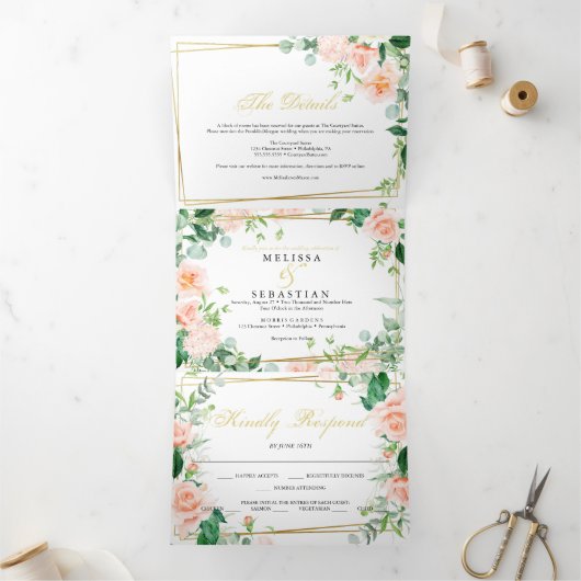 Élégant Tri-Fold Floral Wedding Invitations (Intérieur)