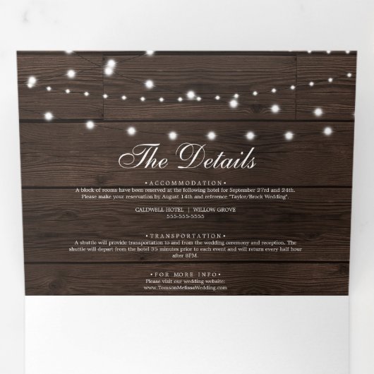 Elégant Tri-Fold Rustique mariage en bois Invitati (Intérieur en premier)