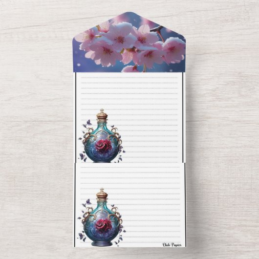 Elegant Tri-Fold Wedding Invitation - Pink Cherry  (À l'intérieur)