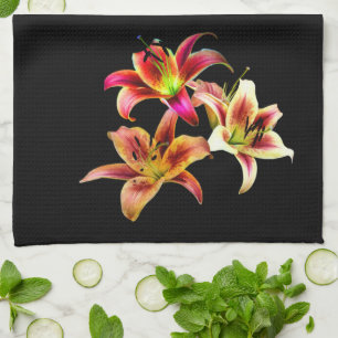 Elegant Trio van Geel Roze Daylilies Floral Theedoek