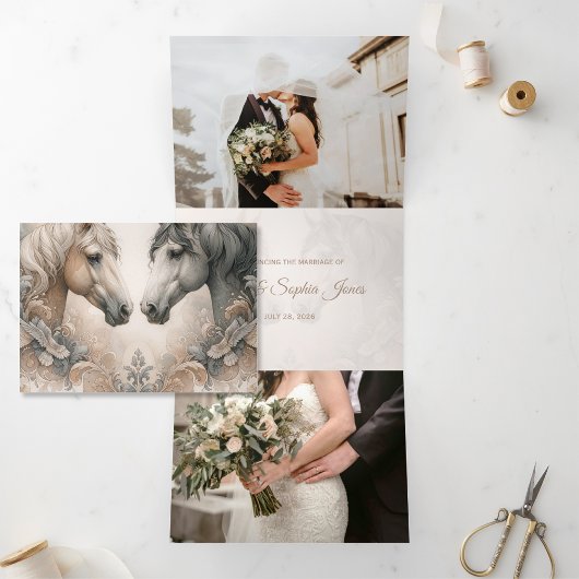 Elégant Triple Ajouter Photo Mariage Faire-part