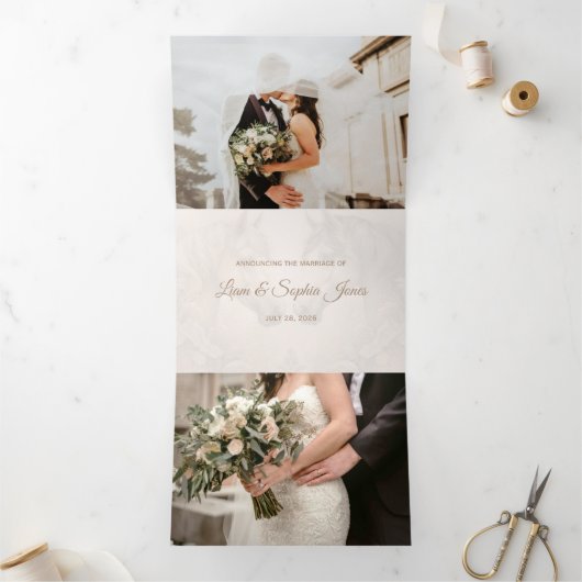 Elégant Triple Ajouter Photo Mariage Faire-part (Intérieur)