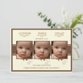 Elégant Triplet Photo Faire-part de naissance bébé (Debout devant)