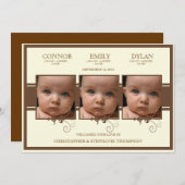 Elégant Triplet Photo Faire-part de naissance bébé (Devant / Derrière)