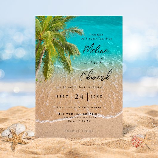Elégant Tropical Beach Mariage Invitation