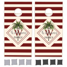 Elegant Tropical Beach Palm Tree Striped Monogram
