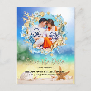Elegant Tropical Beach Photo Wedding Aankondigingskaart