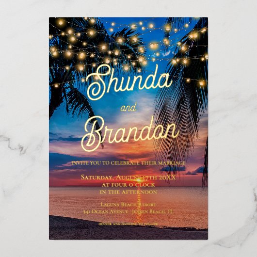 Elegant Tropical Beach Summer Weddenschap Real Folie Uitnodiging (Voorkant)