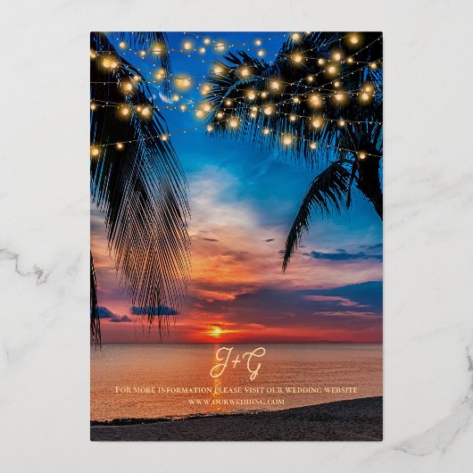 Elegant Tropical Beach Summer Weddenschap Real Folie Uitnodiging (Achterkant)