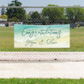 Elegant Tropical Beach Wedding Gefeliciteerd Spandoek (Insitu)