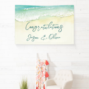 Elegant Tropical Beach Wedding Gefeliciteerd Spandoek