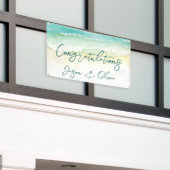 Elegant Tropical Beach Wedding Gefeliciteerd Spandoek (Buitenkant Gebouw)