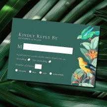 Elegant Tropical Bird Wedding RSVP Enclosure Kaart