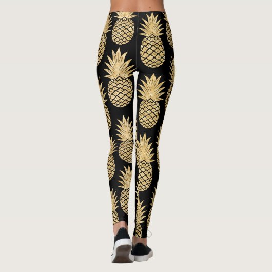 Elegant Tropical Black en Gold Pineapple Pattern Leggings (Achterkant)