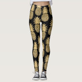 Elegant Tropical Black en Gold Pineapple Pattern Leggings (Voorkant)