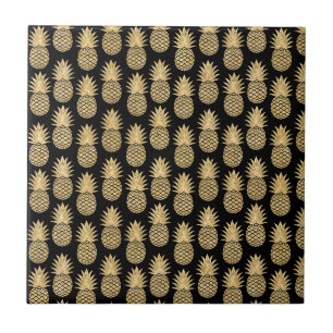 Elegant Tropical Black en Gold Pineapple Pattern Tegeltje