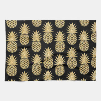 Elegant Tropical Black en Gold Pineapple Pattern Theedoek