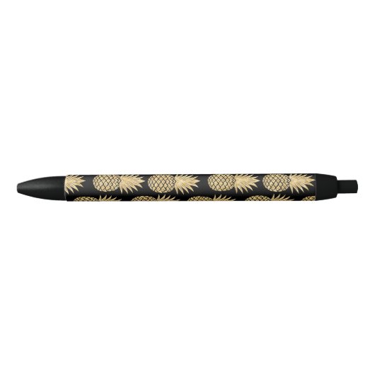 Elegant Tropical Black en Gold Pineapple Pattern Zwarte Inkt Pen (Voorkant)
