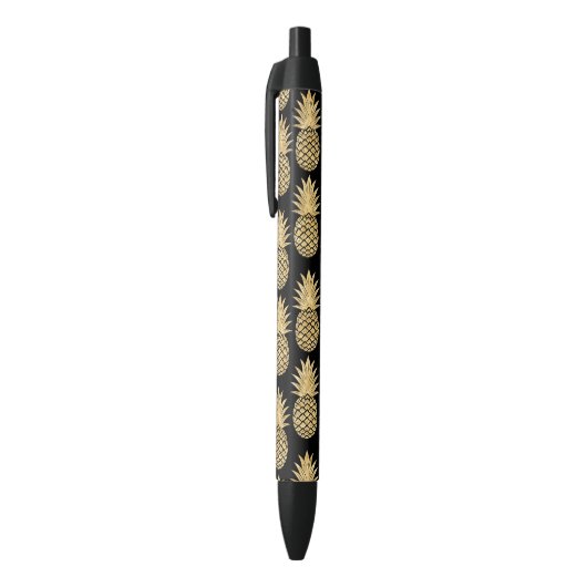 Elegant Tropical Black en Gold Pineapple Pattern Zwarte Inkt Pen (Top (Verticaal))