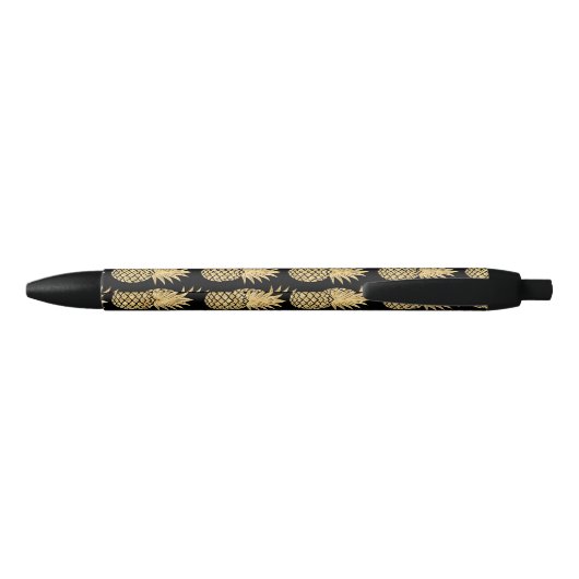 Elegant Tropical Black en Gold Pineapple Pattern Zwarte Inkt Pen (Achterkant)