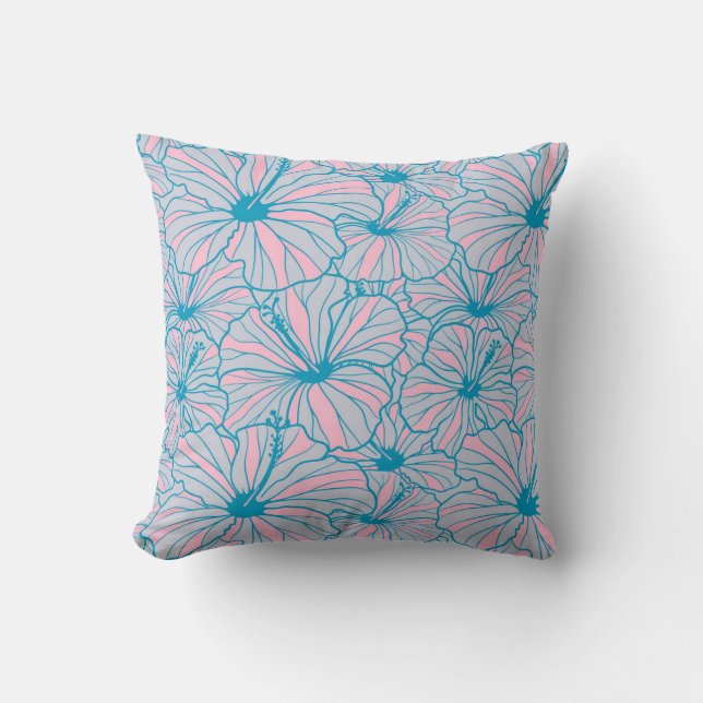 Elegant Tropical Blue Floral Hibiscus Pattern | Kussen (Voorkant)