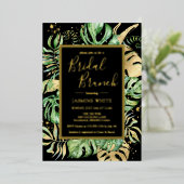 Elegant Tropical Bridal Brunch Shower Black & Gold Folie Uitnodiging (Staand Voorkant)