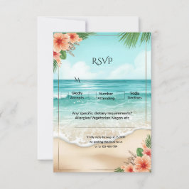 Elegant Tropical Coastal Hawaiian Beach Wedding RSVP Kaartje