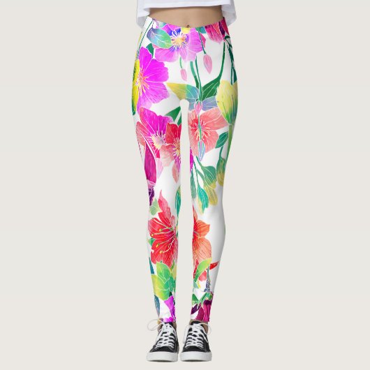 Elegant Tropical Colorful Flowers Leggings (Voorkant)