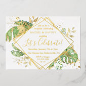 Elegant Tropical Elopement Weddenschap Reception Folie Uitnodiging (Voorkant)