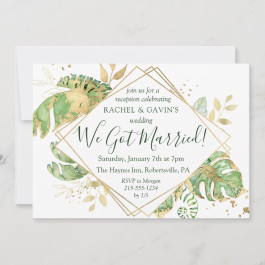 Elegant Tropical Elopement Weddenschap Reception Kaart (Voorkant)