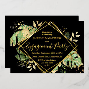 Elegant Tropical Engagement Party - zwart & goud Folie Uitnodiging