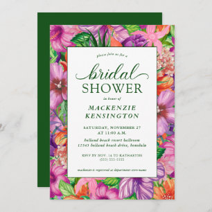 Elegant Tropical Floral Bridal Shower Invitation Kaart