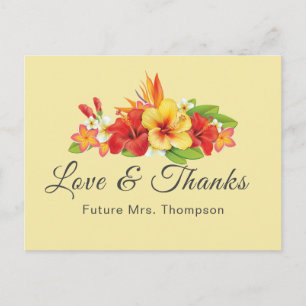Elegant Tropical Floral Bridal Shower Thank You Briefkaart